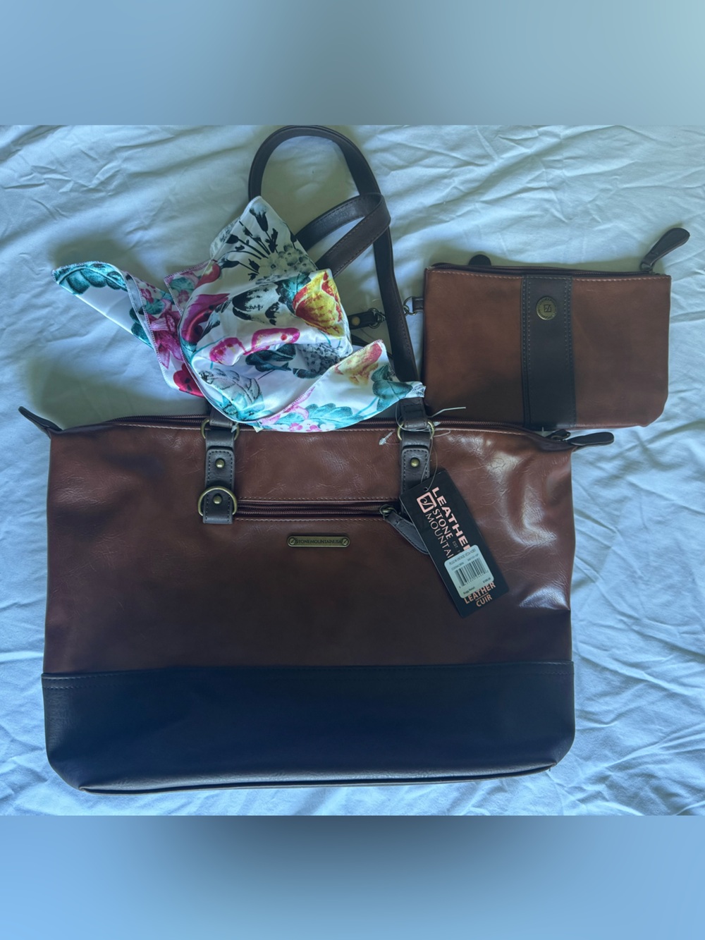 Stone Mountain two tone bag with Twilly and Matching Pouch